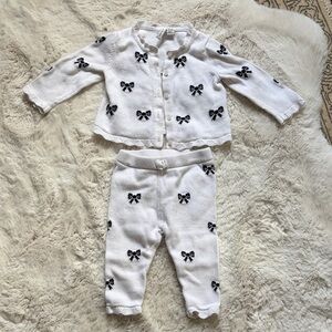 Janie and Jack Girls White Cotton Sweater Set with Black Bows 6-12 months